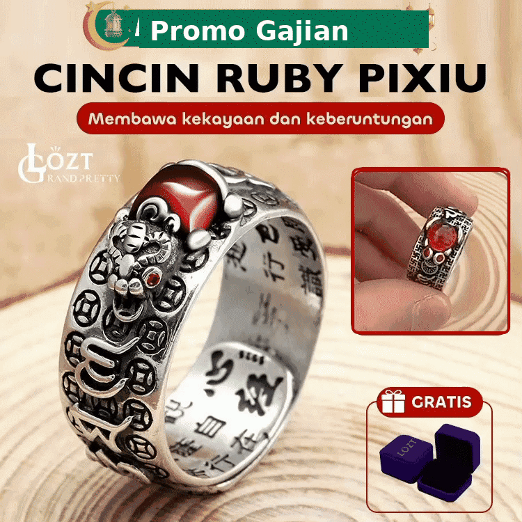 Promo Gajian - Item kedua hanya berharga 70rb - Cincin Ruby Pixiu - Membawa Kekayaan dan Keberuntungan - Unisex, Ukuran Dapat Disesuaikan, Kotak Hadiah Gratis